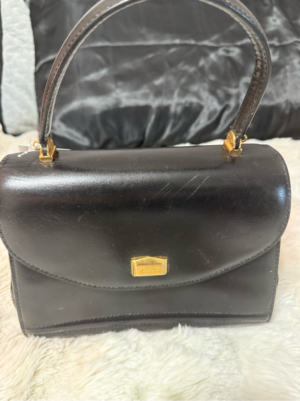 Bally Black Leather Top-Handle Satchel with Gold Hardware